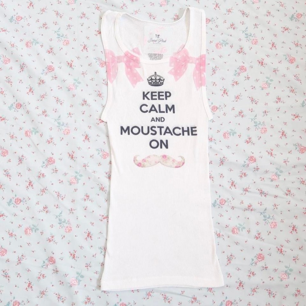 keep calm and moustache on tank top y2k tumblr graphic ribbed tank